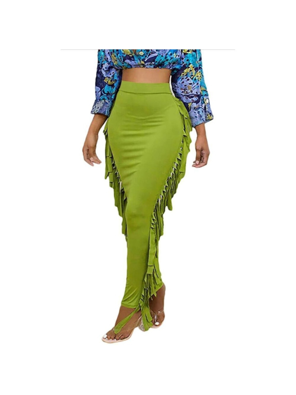 Green Ruffled Fringe Mini Skirt